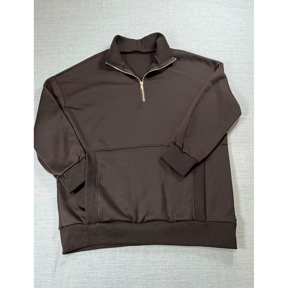 Black Quarter Zip Fleece Lined Sweatshirt XL Oversized Pullover Pocket P8 6060